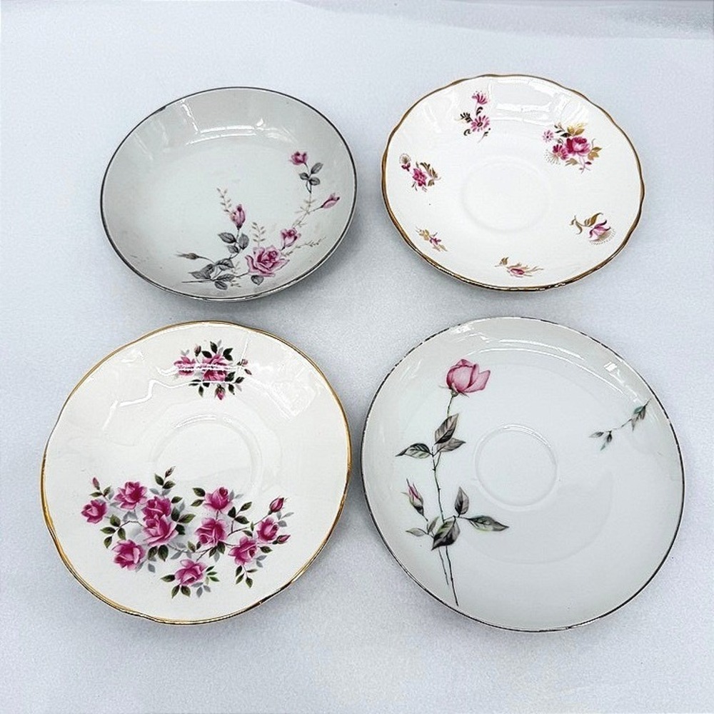4 Plates Cottage Core Style House Saucers Mixed LOT Floral VTG Tea Cottage Core